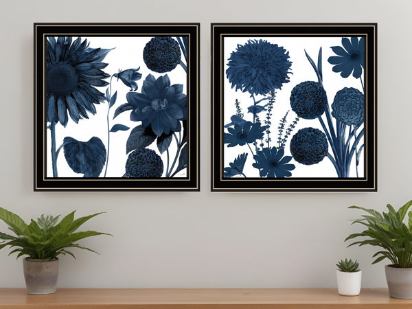 Homeroots Set Of Two Sunflower Blues 1 Black Framed Print Wall Art Black And Gold Wood Print 408063