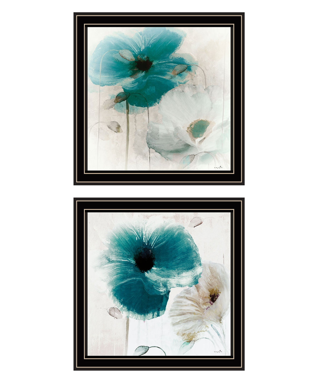 Homeroots Set Of Two Poppy 1 Black Framed Print Wall Art  Wood Print 408065