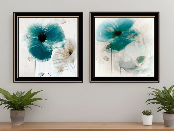 Homeroots Set Of Two Poppy 1 Black Framed Print Wall Art  Wood Print 408065