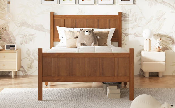 English Elm Twin Platform Bed Vertical Slat Headboard Farmhouse Shaker Wood Grain Finish Bedroom Walnut N733P422478D
