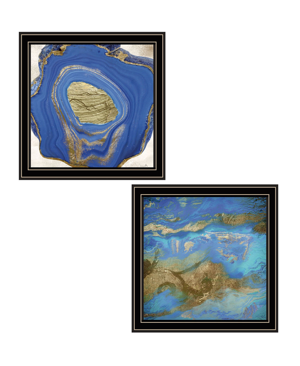 Homeroots Set Of Two Perisse Cobalt 1 Black Framed Print Wall Art  Wood Print 408071