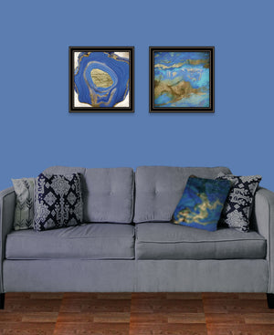 Homeroots Set Of Two Perisse Cobalt 1 Black Framed Print Wall Art  Wood Print 408071