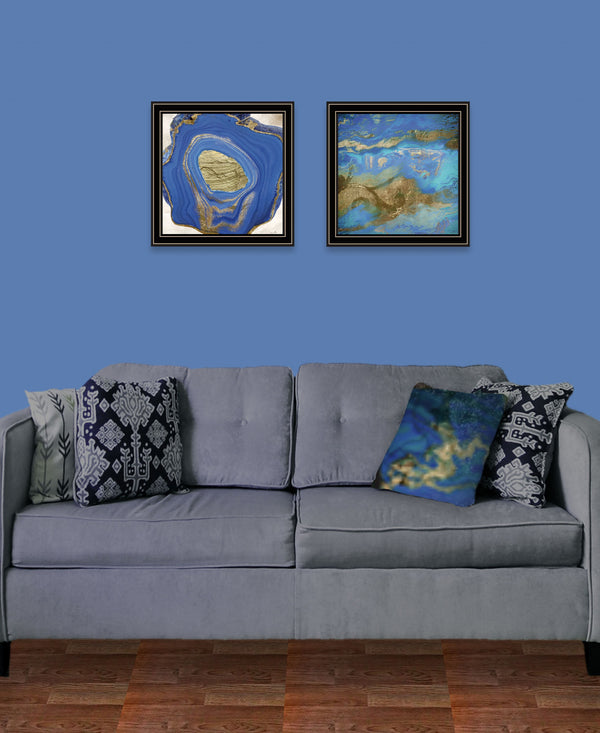Homeroots Set Of Two Perisse Cobalt 1 Black Framed Print Wall Art  Wood Print 408071