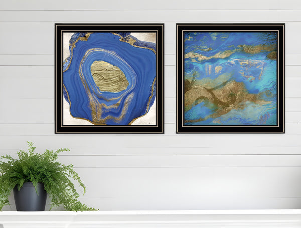Homeroots Set Of Two Perisse Cobalt 1 Black Framed Print Wall Art  Wood Print 408071