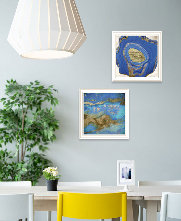 Homeroots Set Of Two Perisse Cobalt 2 White Framed Print Wall Art White Wood Print 408072