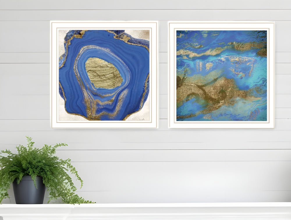 Homeroots Set Of Two Perisse Cobalt 2 White Framed Print Wall Art White Wood Print 408072