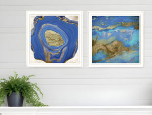 Homeroots Set Of Two Perisse Cobalt 2 White Framed Print Wall Art White Wood Print 408072