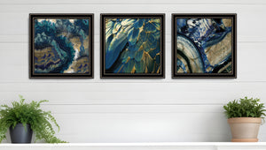 Homeroots Set Of Three Deep Blue 1 Black Framed Print Wall Art  Wood Print 408074