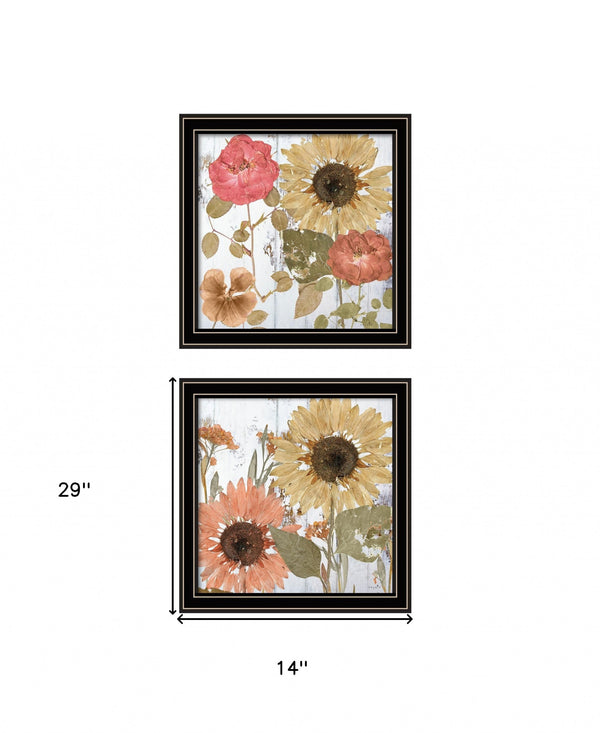 Homeroots Set Of Two Earth To Petals 1 Black Framed Print Wall Art Black And Gold Wood Print 408075
