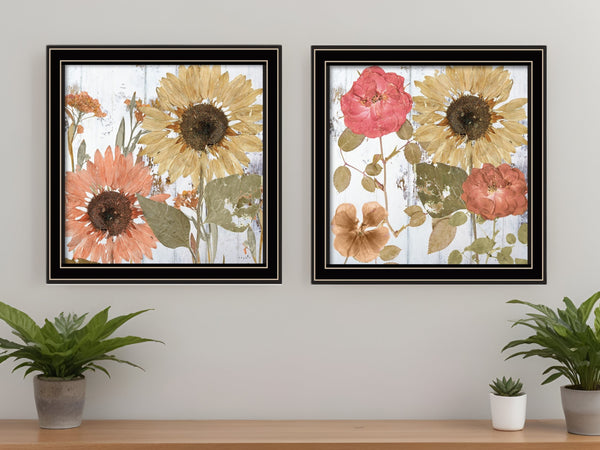 Homeroots Set Of Two Earth To Petals 1 Black Framed Print Wall Art Black And Gold Wood Print 408075