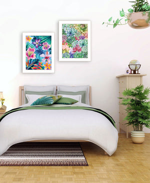 Homeroots Set Of Two Succulents Paradise And Tropical Flowers White Framed Print Wall Art White Wood Print 408077