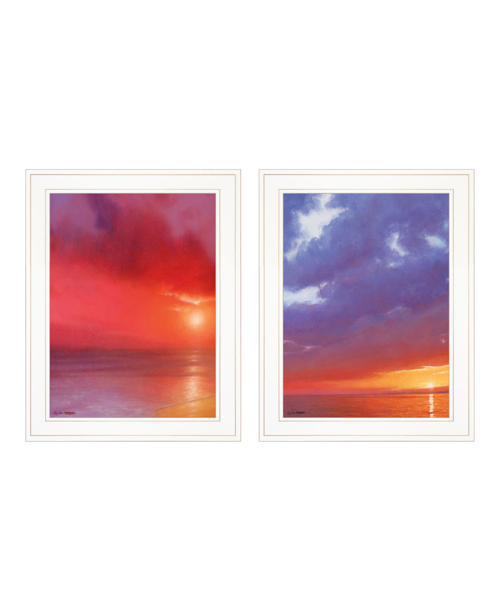 Homeroots Set Of Two Sunset White Framed Print Wall Art White Wood Print 408079