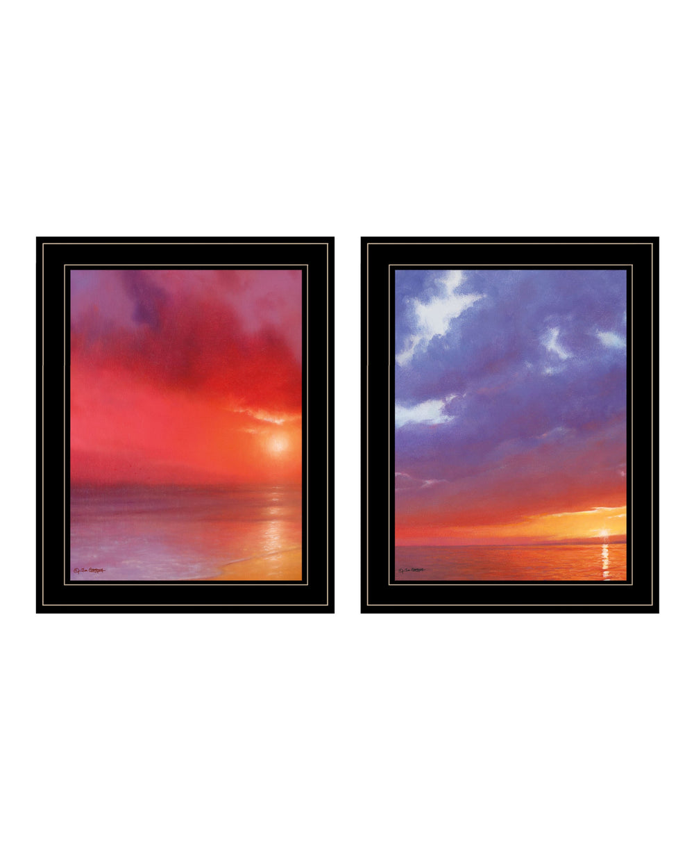 Homeroots Set Of Two Sunset Black Framed Print Wall Art  Wood Print 408080