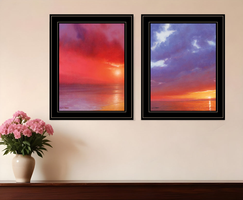 Homeroots Set Of Two Sunset Black Framed Print Wall Art  Wood Print 408080