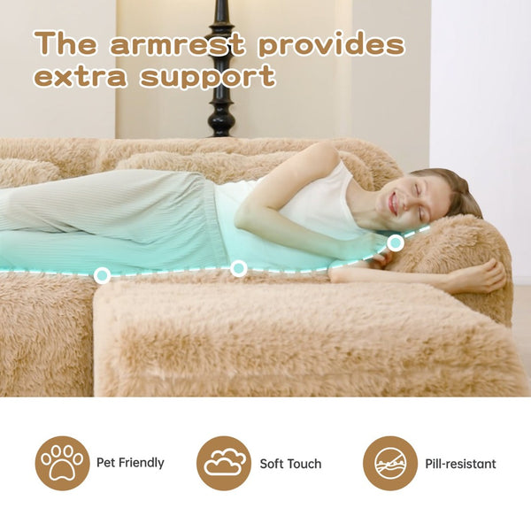 English Elm 114''soft Plush Modular Sectional Sofa with Cloud Cushions for Living Room Theater Light Khaki W714S01567
