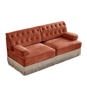 English Elm Soft Velvet Chesterfield Sectional Sofa Tufted Tassel Fringe Skirt Modular Living Room Red+Brown W714S01718