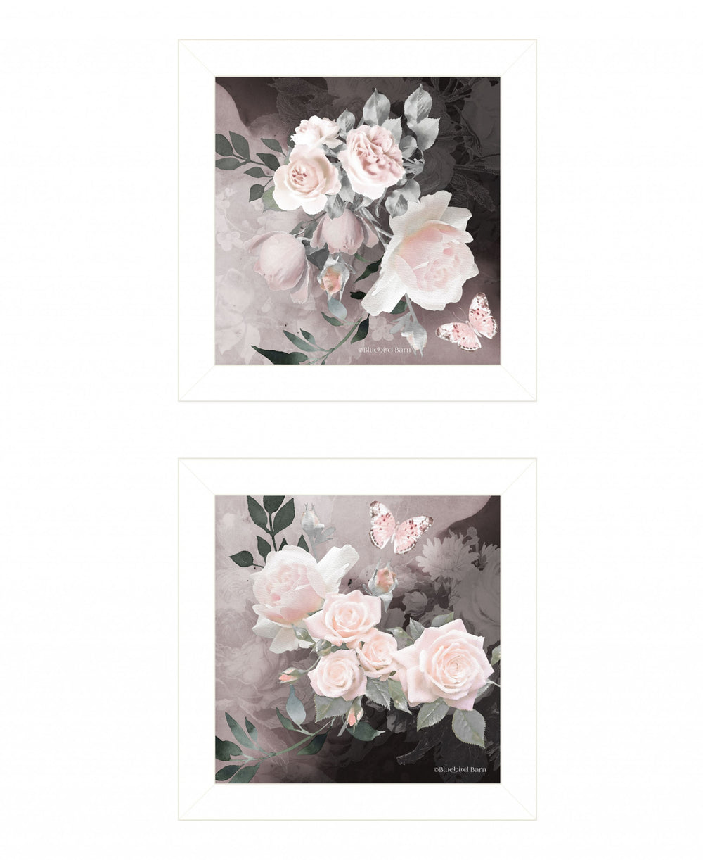 Homeroots Set Of Two Noir Roses 5 White Framed Print Wall Art  Wood Print 408166