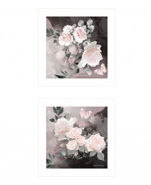 Homeroots Set Of Two Noir Roses 5 White Framed Print Wall Art  Wood Print 408166