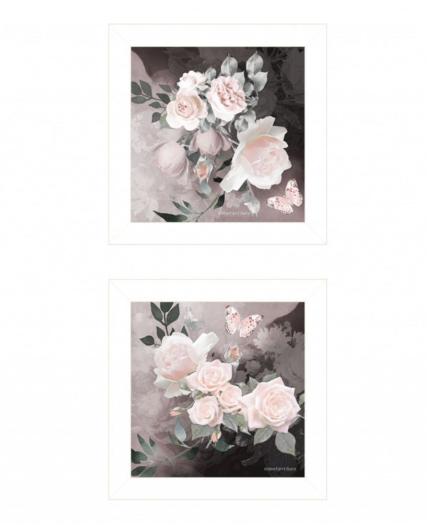 Homeroots Set Of Two Noir Roses 5 White Framed Print Wall Art  Wood Print 408166
