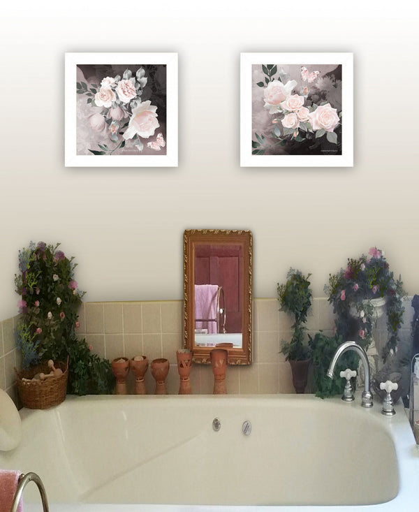 Homeroots Set Of Two Noir Roses 5 White Framed Print Wall Art  Wood Print 408166