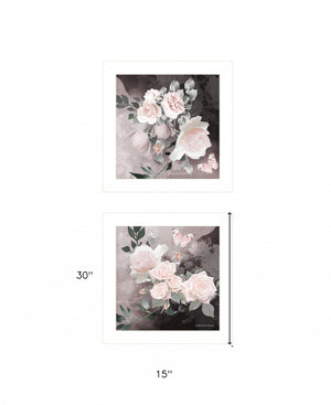 Homeroots Set Of Two Noir Roses 5 White Framed Print Wall Art  Wood Print 408166