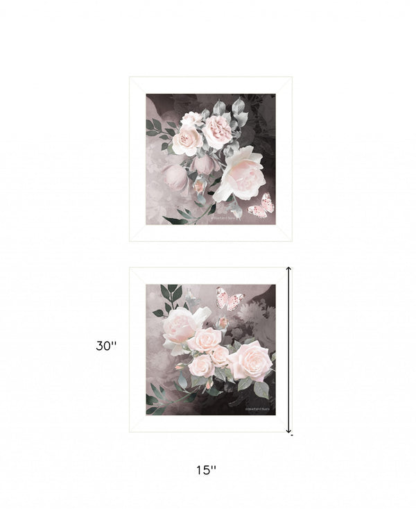 Homeroots Set Of Two Noir Roses 5 White Framed Print Wall Art  Wood Print 408166