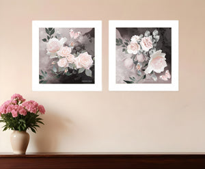 Homeroots Set Of Two Noir Roses 5 White Framed Print Wall Art  Wood Print 408166