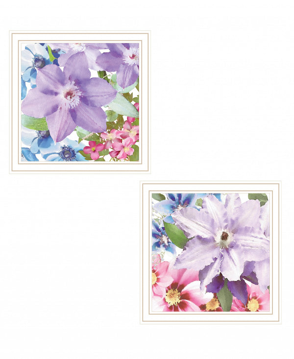 Homeroots Set Of Two Clematis 1 White Framed Print Wall Art White Wood Print 408167