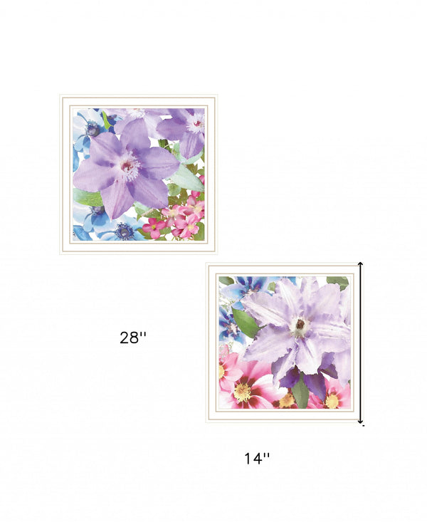 Homeroots Set Of Two Clematis 1 White Framed Print Wall Art White Wood Print 408167