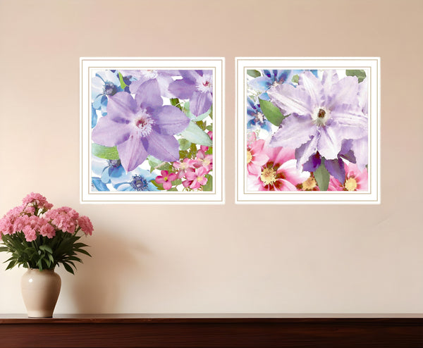 Homeroots Set Of Two Clematis 1 White Framed Print Wall Art White Wood Print 408167