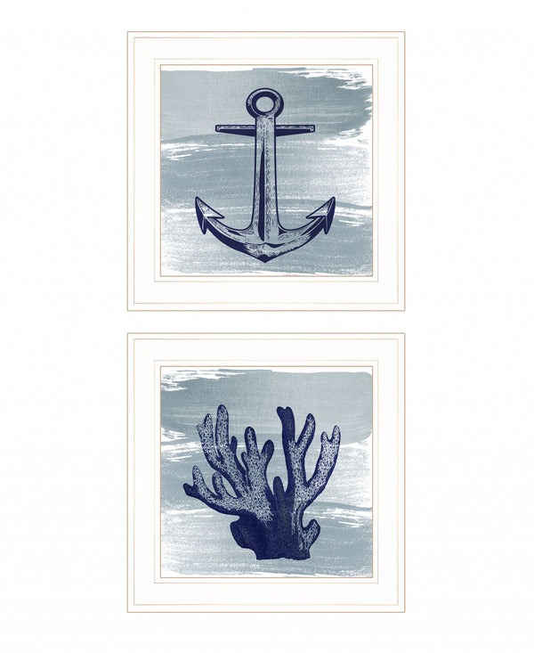 Homeroots Set Of Two The Beach Coastal 1 White Framed Print Wall Art White Wood Print 408169