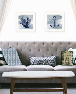 Homeroots Set Of Two The Beach Coastal 1 White Framed Print Wall Art White Wood Print 408169