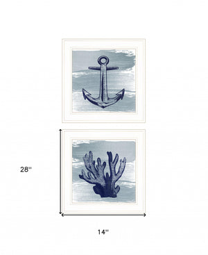 Homeroots Set Of Two The Beach Coastal 1 White Framed Print Wall Art White Wood Print 408169