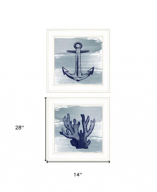 Homeroots Set Of Two The Beach Coastal 1 White Framed Print Wall Art White Wood Print 408169