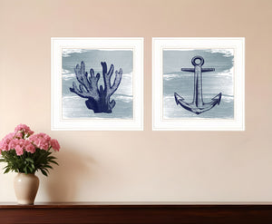 Homeroots Set Of Two The Beach Coastal 1 White Framed Print Wall Art White Wood Print 408169