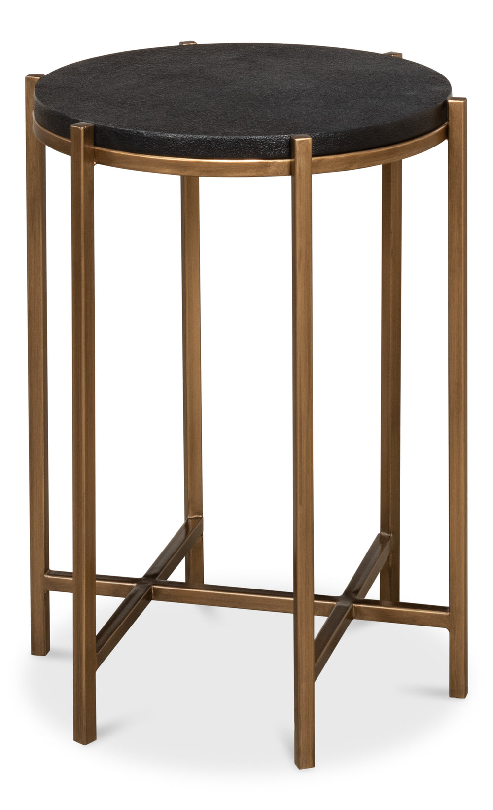 Sarreid Stillwell Side Table - Elegant Black Leather & Antique Gold Iron For Chic Modern Living Spaces Black  40817