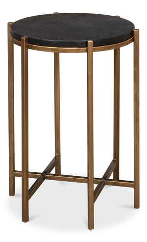 Sarreid Stillwell Side Table - Elegant Black Leather & Antique Gold Iron For Chic Modern Living Spaces Black  40817