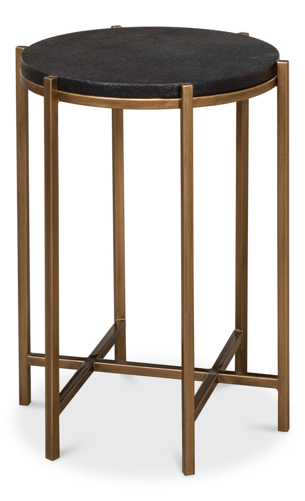 Sarreid Stillwell Side Table - Elegant Black Leather & Antique Gold Iron For Chic Modern Living Spaces Black  40817