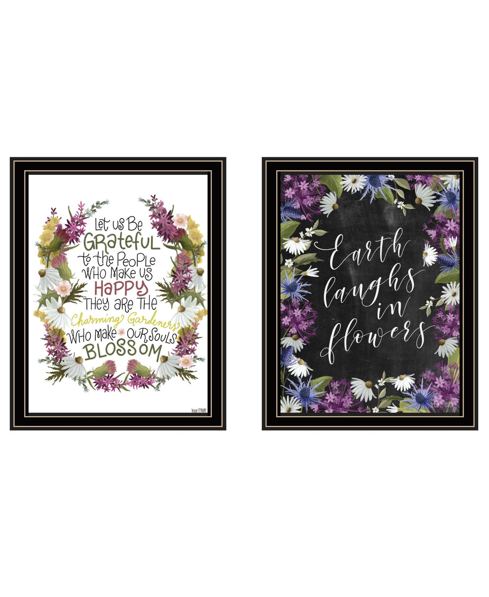 Homeroots Set Of Two Flowers Make Us Laugh Black Framed Print Wall Art  Wood Print 408179