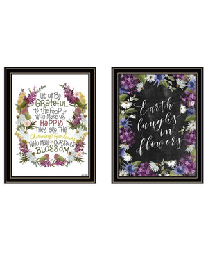 Homeroots Set Of Two Flowers Make Us Laugh Black Framed Print Wall Art  Wood Print 408179