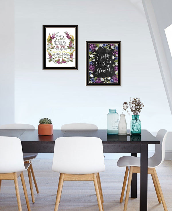 Homeroots Set Of Two Flowers Make Us Laugh Black Framed Print Wall Art  Wood Print 408179