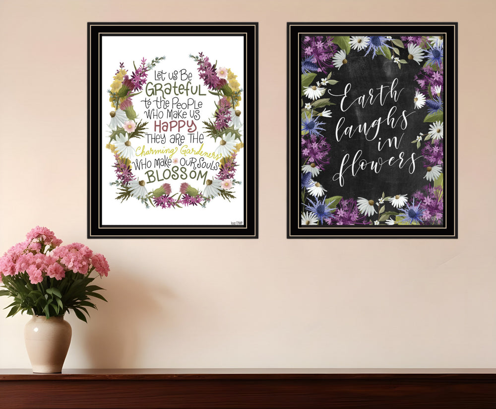 Homeroots Set Of Two Flowers Make Us Laugh Black Framed Print Wall Art  Wood Print 408179