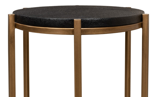 Sarreid Stillwell Side Table - Elegant Black Leather & Antique Gold Iron For Chic Modern Living Spaces Black  40817