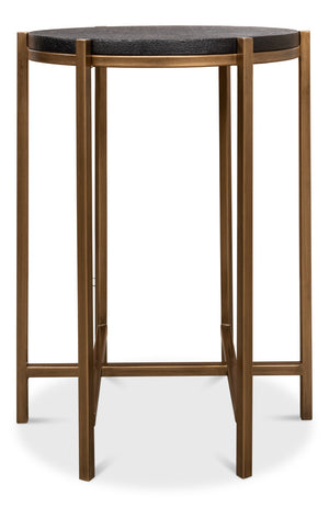 Sarreid Stillwell Side Table - Elegant Black Leather & Antique Gold Iron For Chic Modern Living Spaces Black  40817