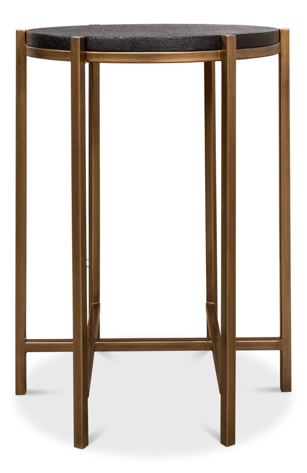 Sarreid Stillwell Side Table - Elegant Black Leather & Antique Gold Iron For Chic Modern Living Spaces Black  40817