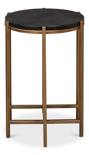 Sarreid Stillwell Side Table - Elegant Black Leather & Antique Gold Iron For Chic Modern Living Spaces Black  40817