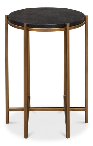Sarreid Stillwell Side Table - Elegant Black Leather & Antique Gold Iron For Chic Modern Living Spaces Black  40817