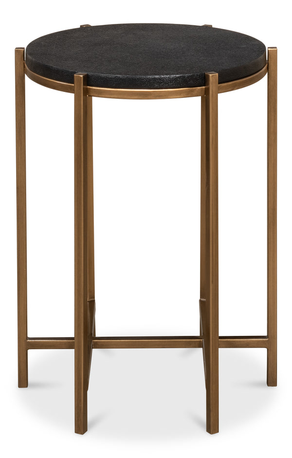 Sarreid Stillwell Side Table - Elegant Black Leather & Antique Gold Iron For Chic Modern Living Spaces Black  40817