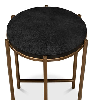 Sarreid Stillwell Side Table - Elegant Black Leather & Antique Gold Iron For Chic Modern Living Spaces Black  40817
