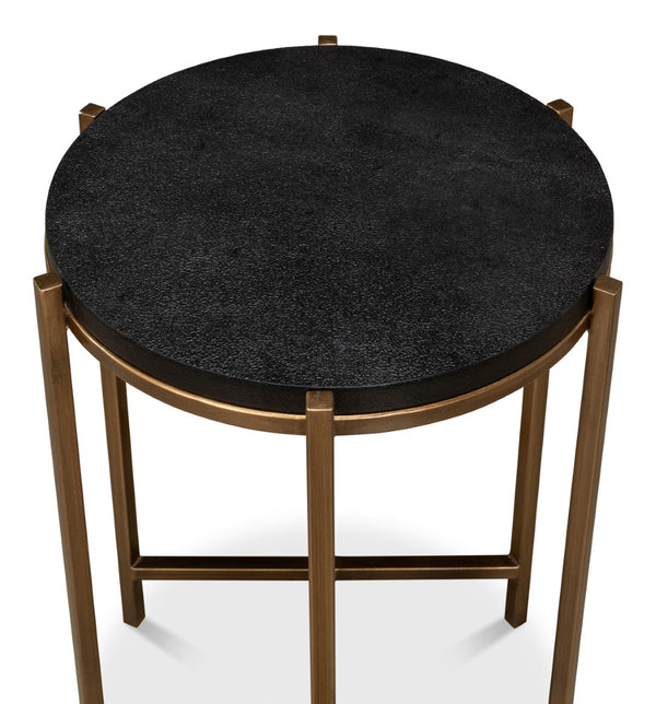 Sarreid Stillwell Side Table - Elegant Black Leather & Antique Gold Iron For Chic Modern Living Spaces Black  40817